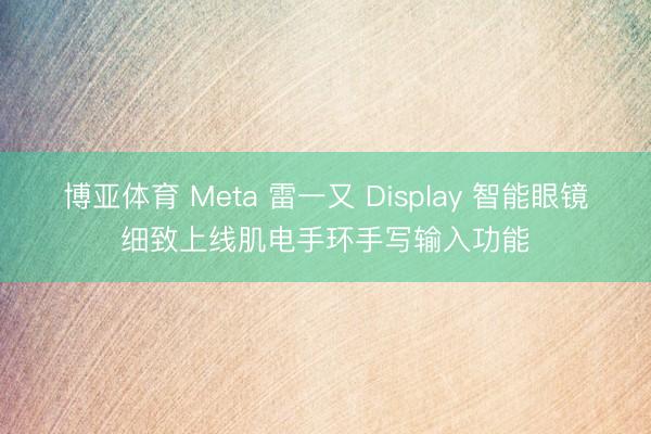 博亚体育 Meta 雷一又 Display 智能眼镜细致上线肌电手环手写输入功能