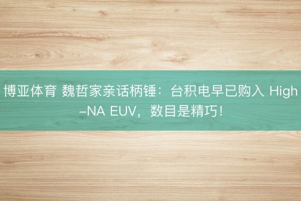 博亚体育 魏哲家亲话柄锤:台积电早已购入 High-NA EUV,数目是精巧!